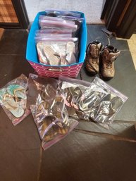 Large Lot Of Womens Flip Flops And Boots