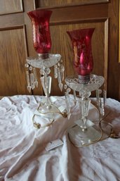 2 Pink-red Crystal Lamps