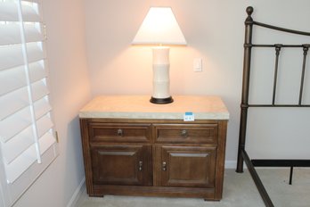 Drexel Heritage Pine Night Stand With Travertine Stone Top And Lamp
