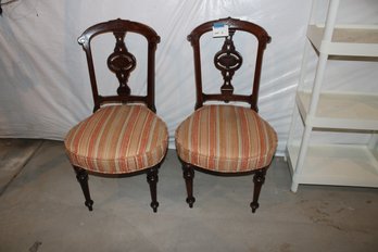 2 Vintage Wood Upholstered Chairs