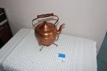 Vintage Portuguese Copper Tea Pot With Stand