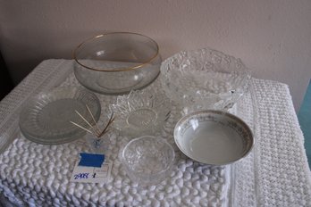 Vintage Gold Rimmed Salad Bowl And Misc Glass/China Tableware