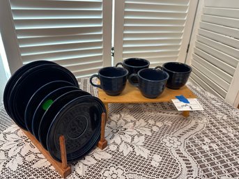 Cobalt Fiestaware Plates, Cups And Saucers