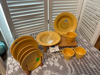 Yellow Fiestaware Plates, Cups, Saucers, Bowls
