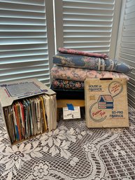 Fabric & Box Of Vintage Patterns