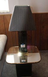Mid-Century Modern Italian Smoked Glass Liteline Brass Base Table Lamp And Accent Table