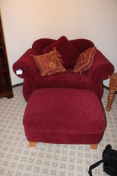 Red Oversized Chair And Ottoman.