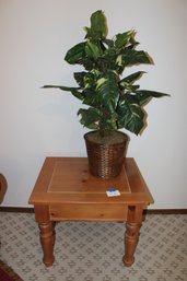 Wood Side Table And Faux Plant