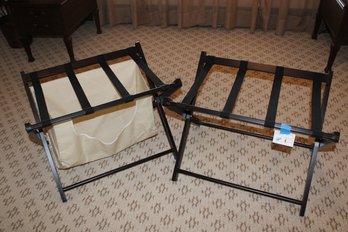 Two Luggage Racks, One With Hamper