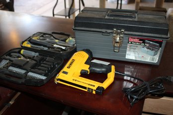 Dewalt Multi Tacker Nail Gun And Popular Mechanics 16' Tool Box With Tray