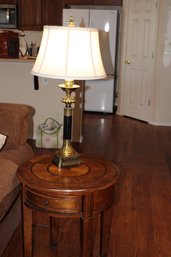 Round Side Table With Brass/glass Lamp
