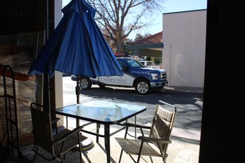 Glass Top Patio Table And Umbrella With Stand