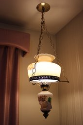 Vintage Stenciled Glass Electric Hanging Lamp
