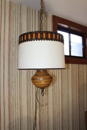 Vintage MCM Hanging Lamp With Drum Shade And Ceramic Globe