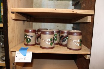 Vintage Tonala Mexico Art Pottery Hand Coffee Mugs Set Of 6