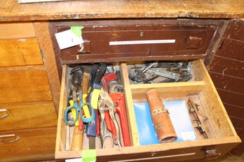 Drawer Of Scissors/Pipe Wrenchs/punches And Tube Cutters