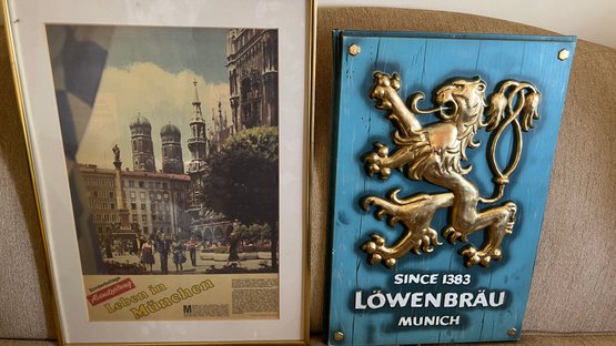 Lowenbrau Beer Sign And German Framed Print