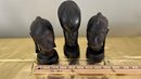 African Wooden Art Ebony Heads LOT OF 3!