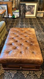 Tufted Leather Ottoman With Storage Drawer