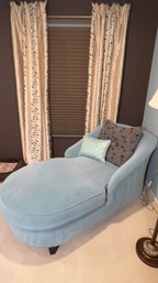 Upholstered Blue Chaise Lounge Chair With Throw Pillows
