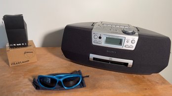 Sony CD Radio Boombox,  Headlamps, Sunglasses