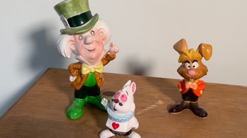 Alice In Wonderland Ceramic Figurines - The Mad Hatter, White Rabbit, March Hare