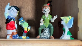 Ceramic Figurines - Peter Pan, Tinkerbelle, Pinocchio, Jiminy Cricket
