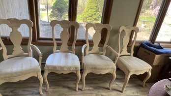 French Country White Solid Wood Dining Chairs Lot Of 4