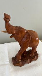 Solid Teak Wood Hand Carved Trunk Up Elephant Statue