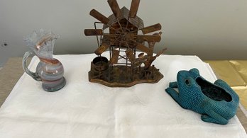 Copper Windmill And Frog Decor