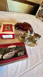 VW Bug, Cat Figurine And Star Trek Ornament