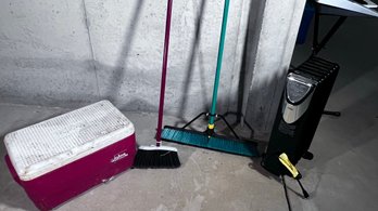 Brooms, Igloo Cooler, Space Heater