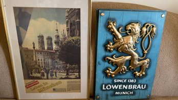Lowenbrau Beer Sign And German Framed Print