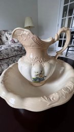 Antique Ceramic Pitcher And Wash Basin/Bowl