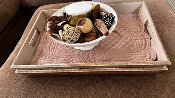 Wood Serving Tray And Floral Decor