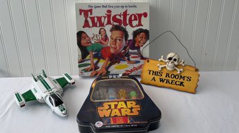 Star Wars Pez, Twister Game, Hess Truck Toy & This Rooms A Wreck Sign - FUN LOT!