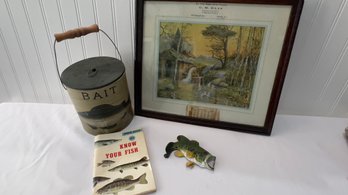Fishermens Lot - Bait Bucket Decor, Framed Print And Fish Magnet