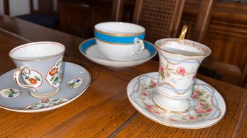 Tiffany Tea Cup, Crown Staffordshire Tea Cup & Limoges Tea Cup Lot Of 3 With Saucers