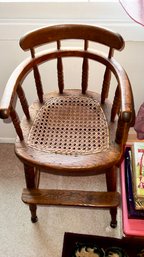 Vintage High Chair Solid Oak And Cane Seat Small High Chair (Youth Chair)