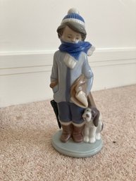 Lladro  Rare Find Winter Boy With Dog - #5220