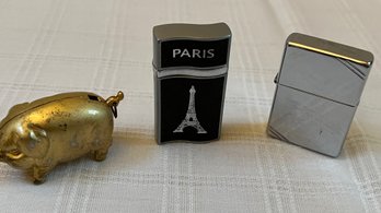 Zippo Lighter, Pig Lighter And Paris Eiffel Tower Lighter