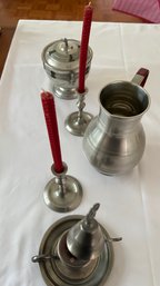Pewter Collection Candlesticks, Pitcher