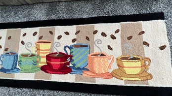 Large Latch-hook Rug Wall Hanging Of Coffee Mugs And Aromatic Coffee Beans 2 X 4