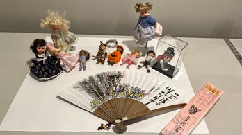 Assorted Dolls & Japanese Fan