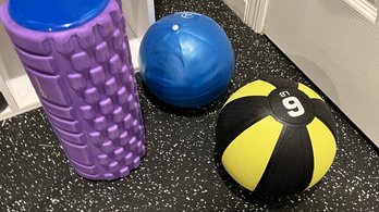 Exercise Roller, Medicine Ball And Assorted Exercise Balls