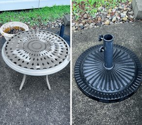 Aluminum Side Table And Heavy Metal Umbrella Stand