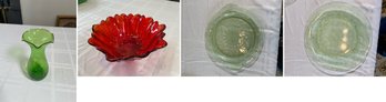 Uranium Vaseline Glass, Ruby Red Glass And Collectible Plate