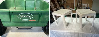 Scotts Lawn Spreader And 2 Collapsible Patio Tables