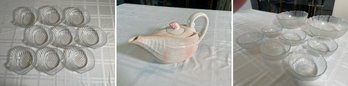 Beach Theme Clamshell Serving Bowls, Conch Gravy Pitcher & Anchor Hocking Bowls