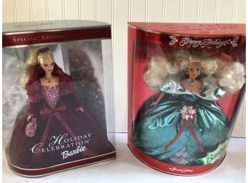 Holiday Celebration Christmas Barbies New In Box Lot Of Two